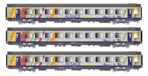LS Models 40282 - 3pc Passenger Coach Set VTU/VU “Alsace sElsass” of the SNCF